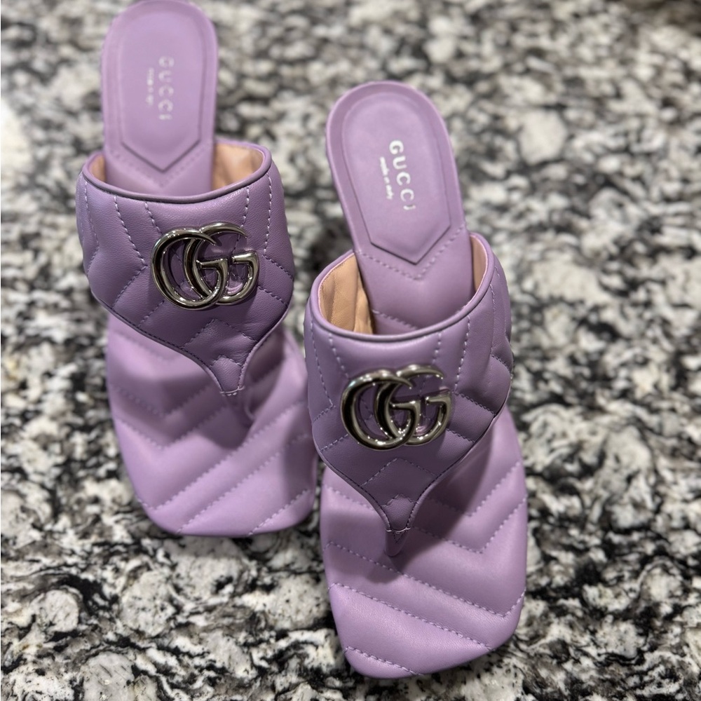 Gucci Women's Purple Marmont GG Kitten Heel Thing Sandals